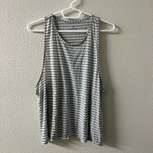 Athleta Essence Low Muscle Swing Tank Top Grey White Stripe Size Large - Picture 2 of 6